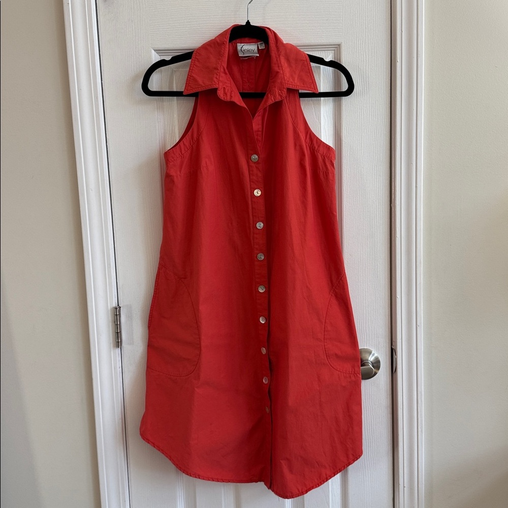 FINLEY Button Front & Back Sleeveless Swing Shirt Dress Orange Size XS